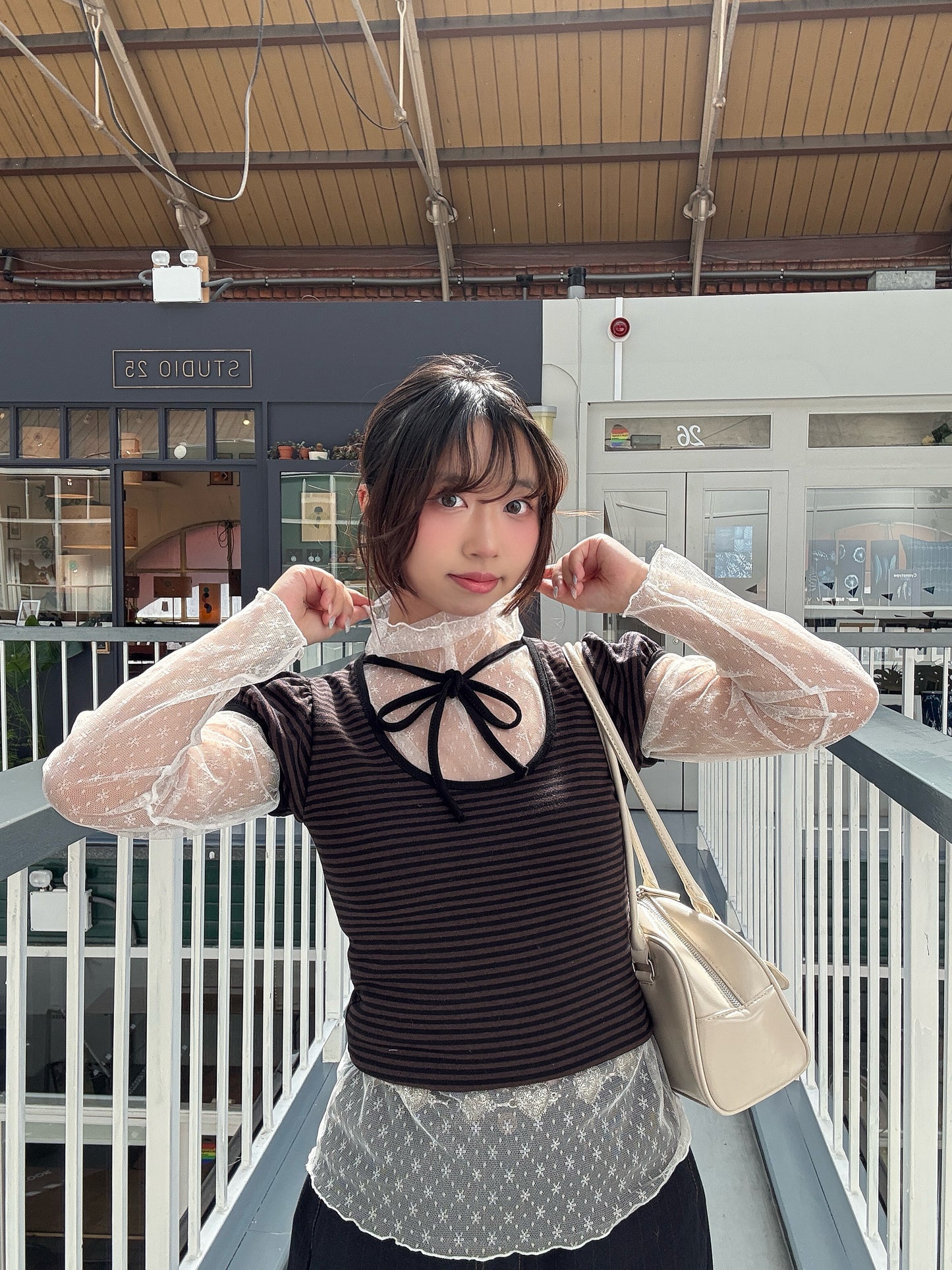 Casual Girly Striped Ribbon T-Shirt