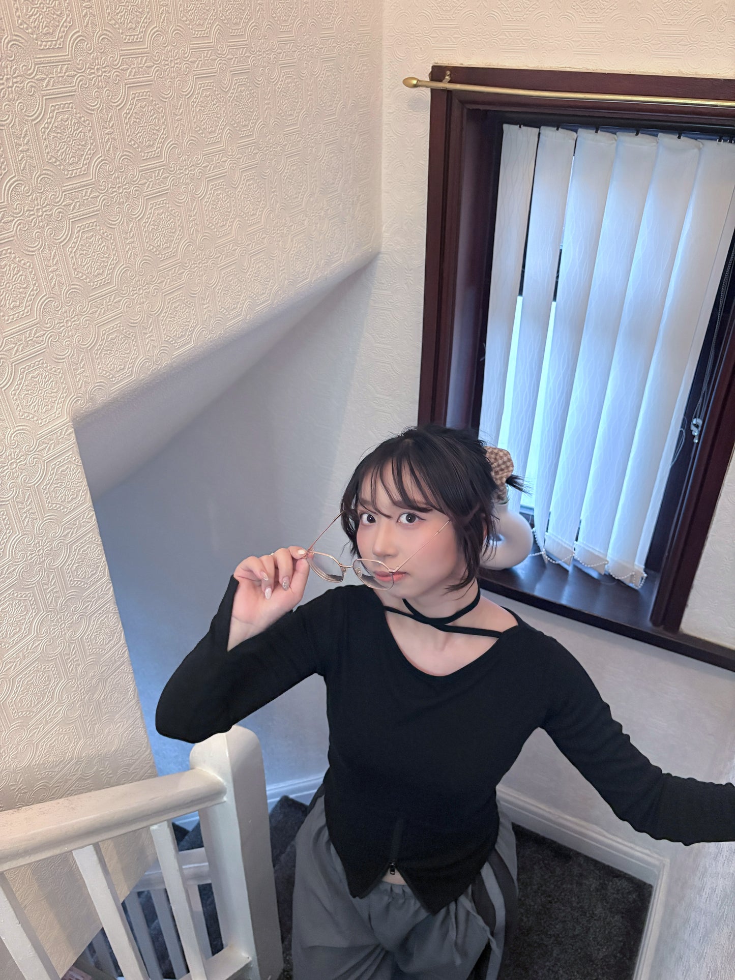 Y2k Neck Strap Zipper Long Sleeve T-shirt (2 Colours)