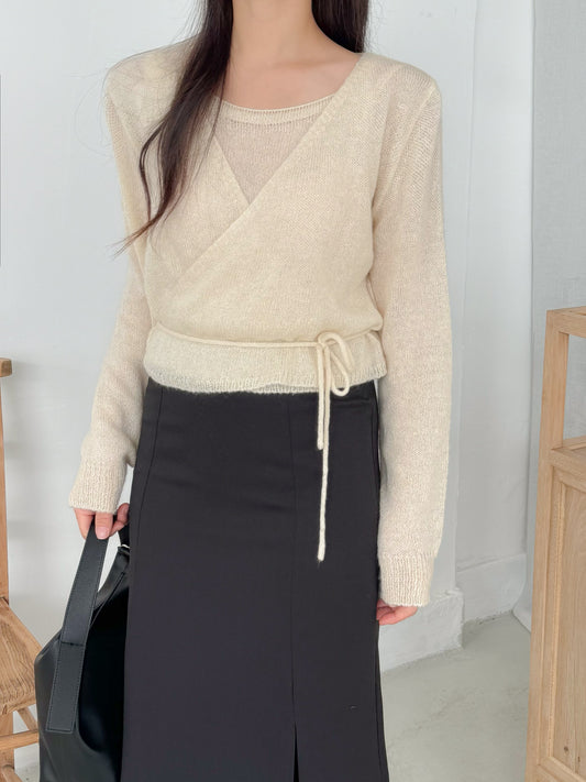 Knit Sleeveless Top and Cardigan Tie Set (Ivory)