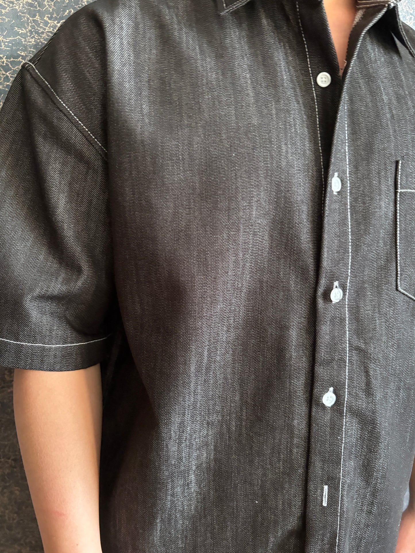 Non-fade Oversize Denim Short-Sleeve Shirt