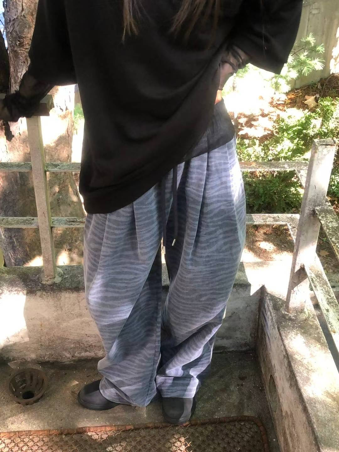 (Preorder) Grade pants cotton washed zebra pigment banding loose fit pintuck