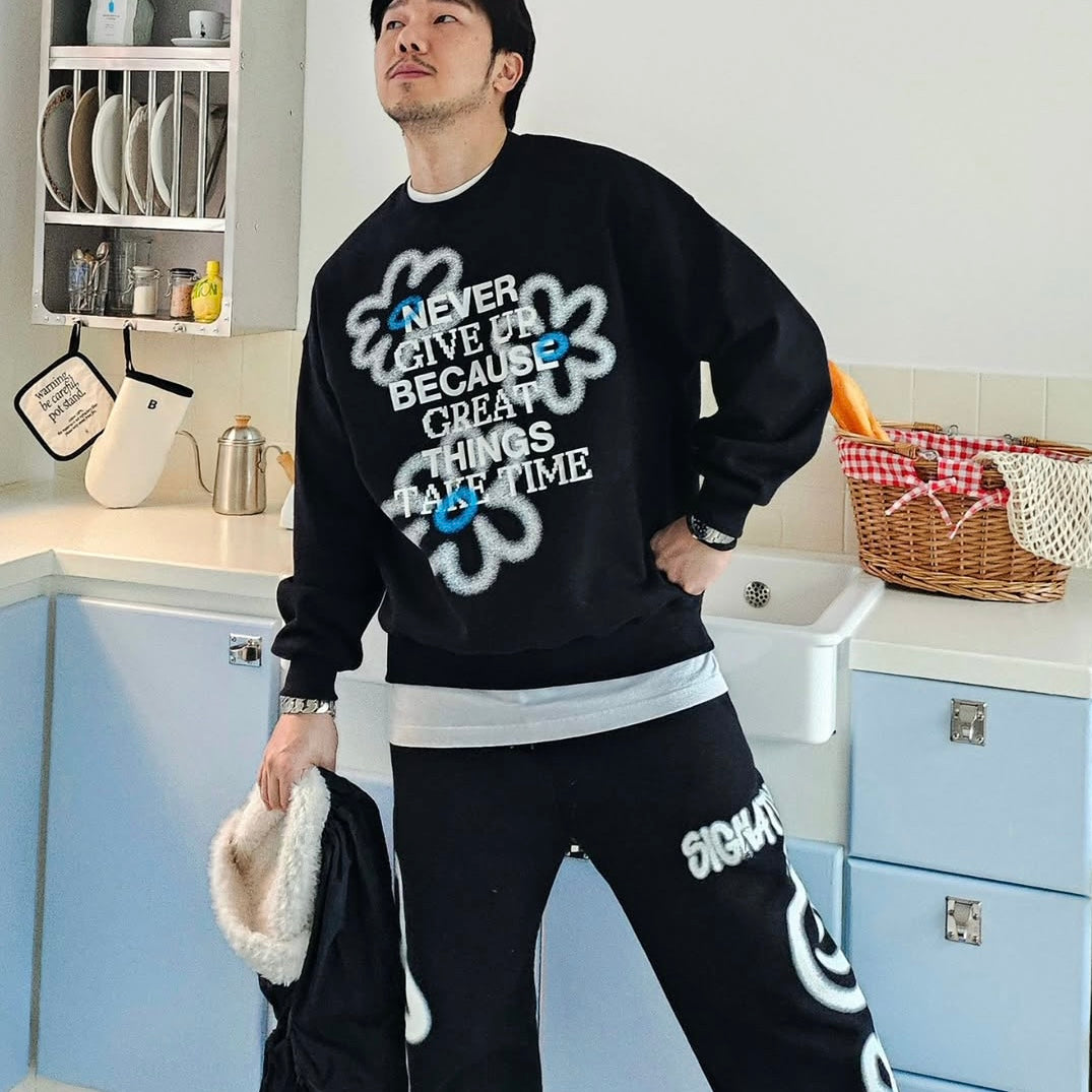 (Preorder) Unisex Flower Painting Sweatshirt with Fleece Lining