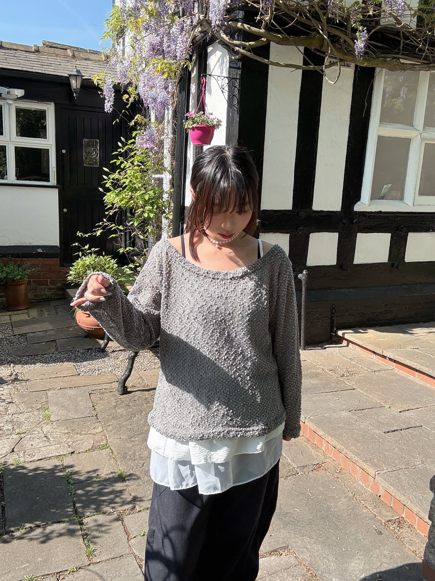 Off-shoulder Loose Fit Knit T