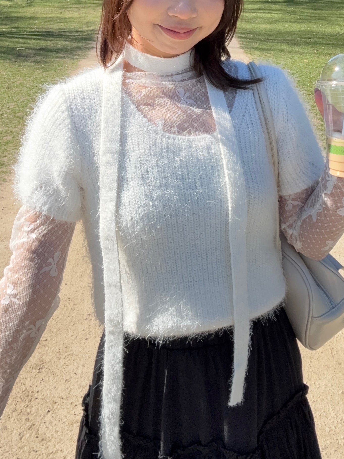(4 Colours) Korean Chic Short Sleeve Knit Tie Set
