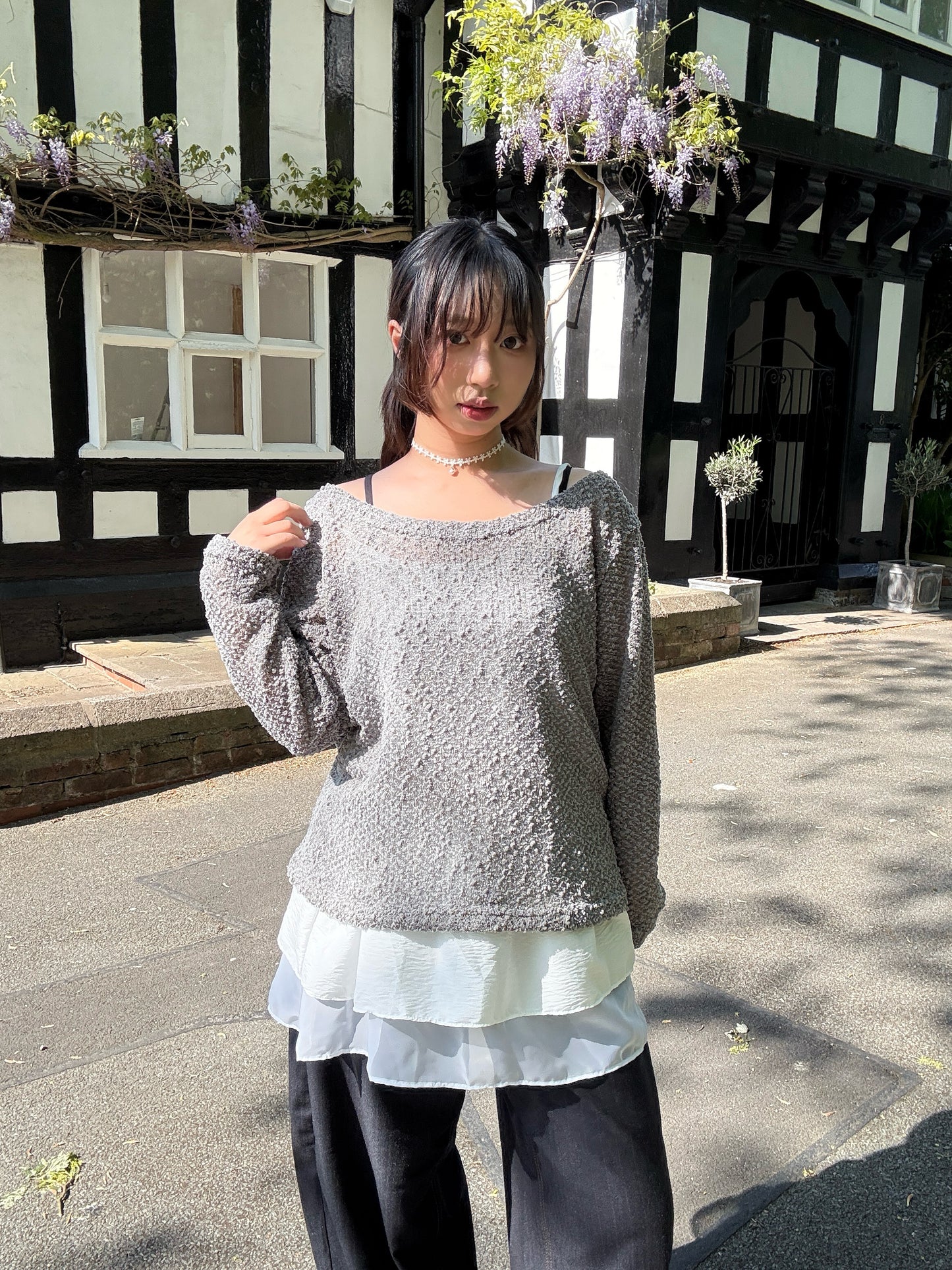 Off-shoulder Loose Fit Knit T