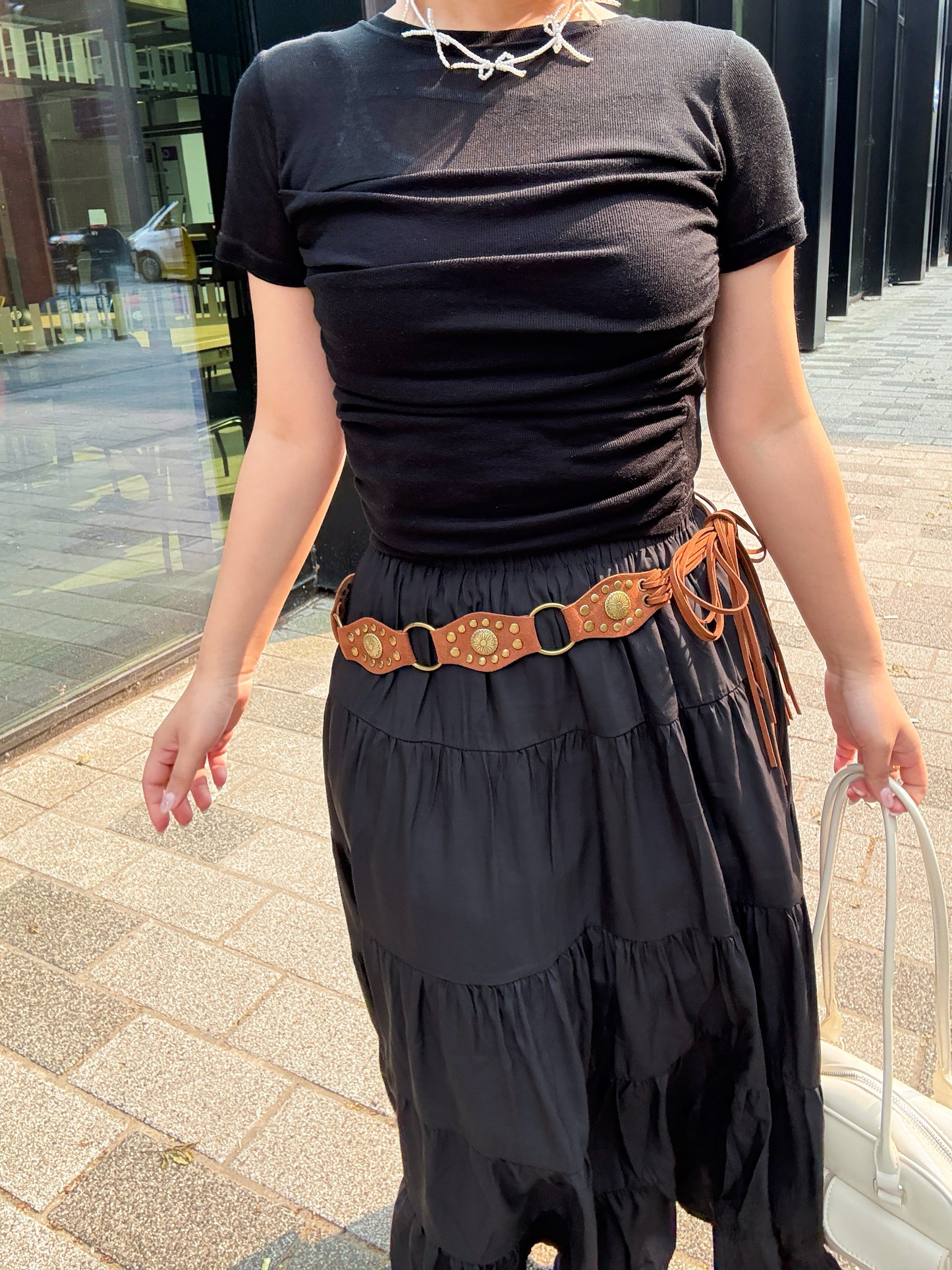 Half Sheer Double Layered Shirring Tee  (2 Colours)