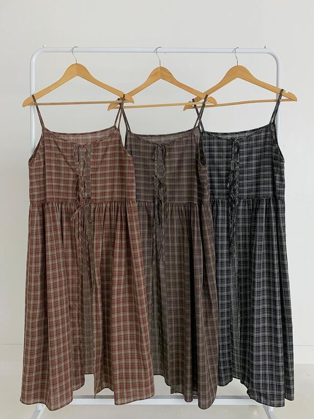 Ribbon Check 2 Way Layering Long Dress Ops