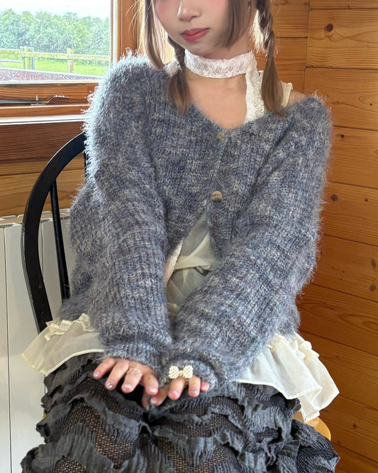 (Preorder) Y2K Knit 2 Button Rainbow Cardigan (Navy)