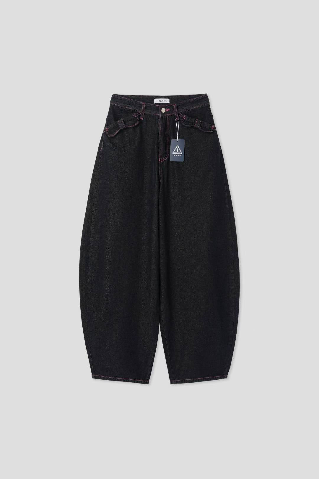 (Preorder) Pink threads Wide Denim Ribbon Balloon Jeans