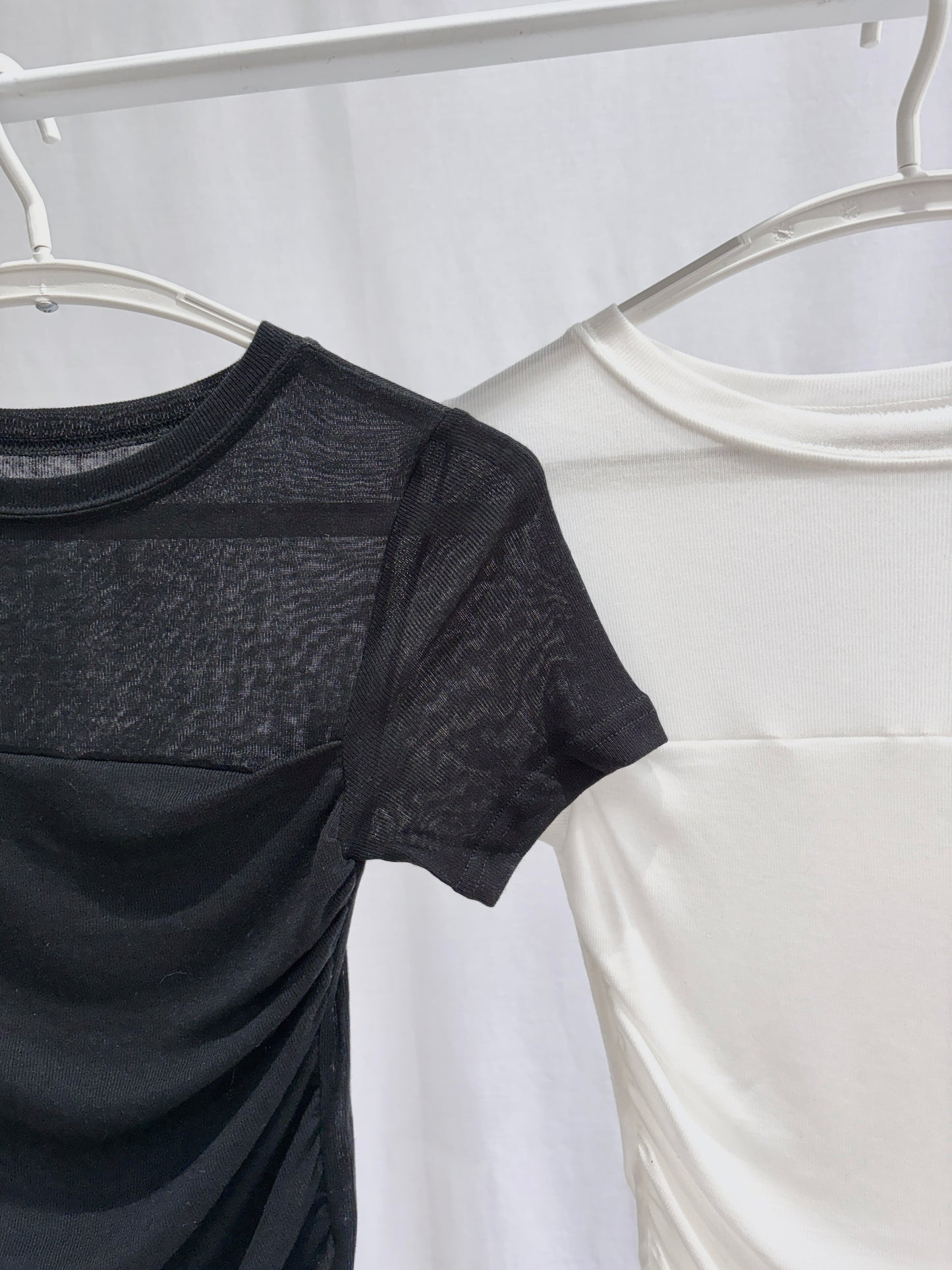 Half Sheer Double Layered Shirring Tee  (2 Colours)