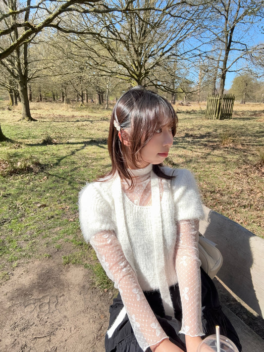 (4 Colours) Korean Chic Short Sleeve Knit Tie Set