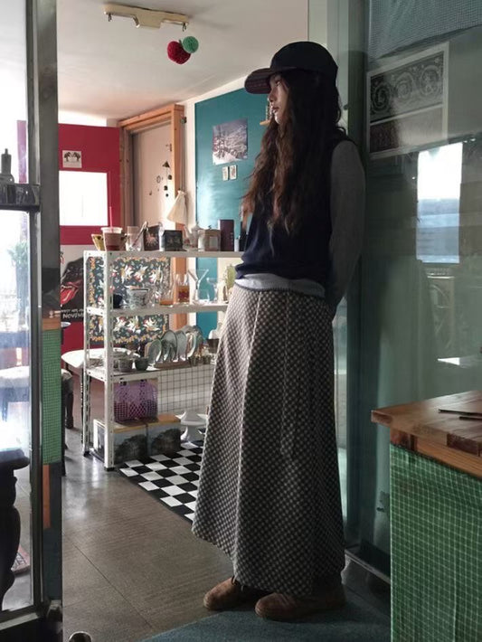 (Preorder) A-Line Check Button Skirt