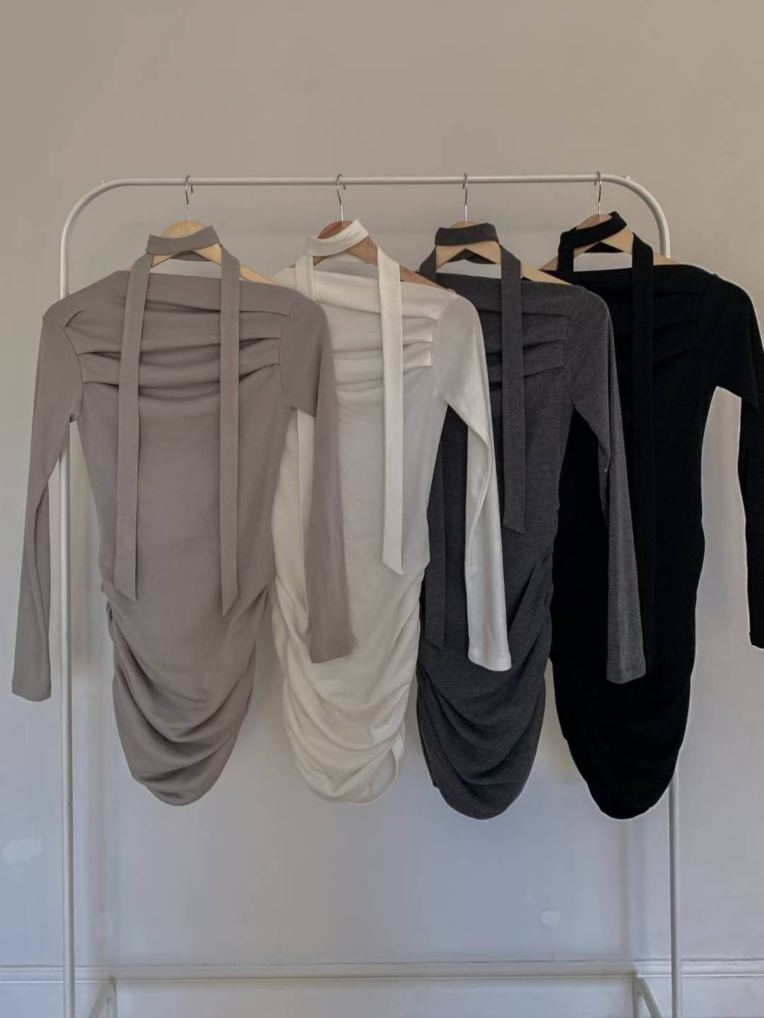 (DEC NEW) Drape with scarf dress set