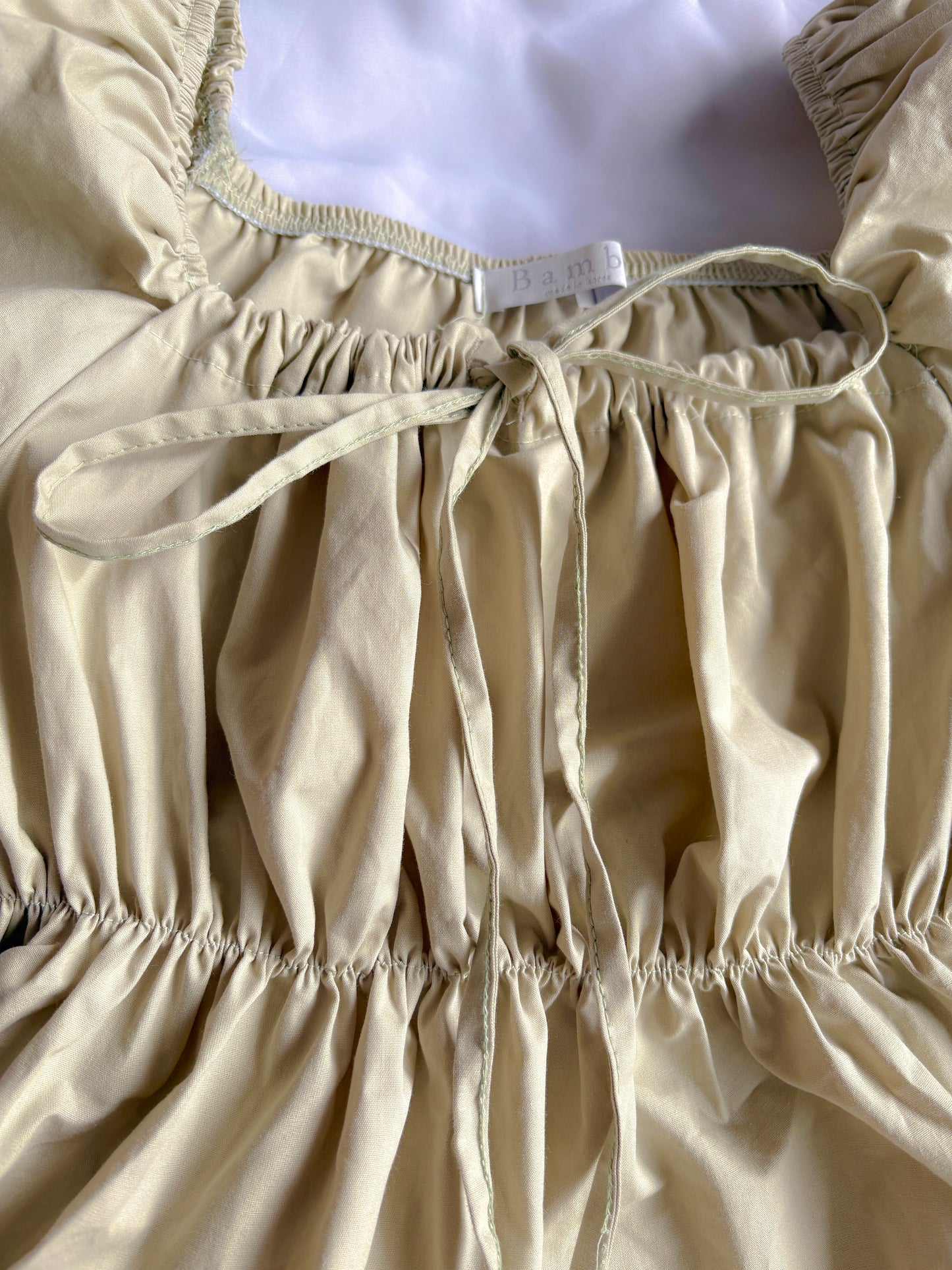 Puff Ruffle Ribbon Cropped Short Sleeve Blouse