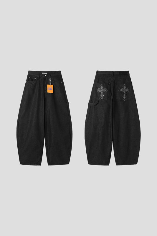 (Preorder) Cross Non-faded Balloon Wide Pants