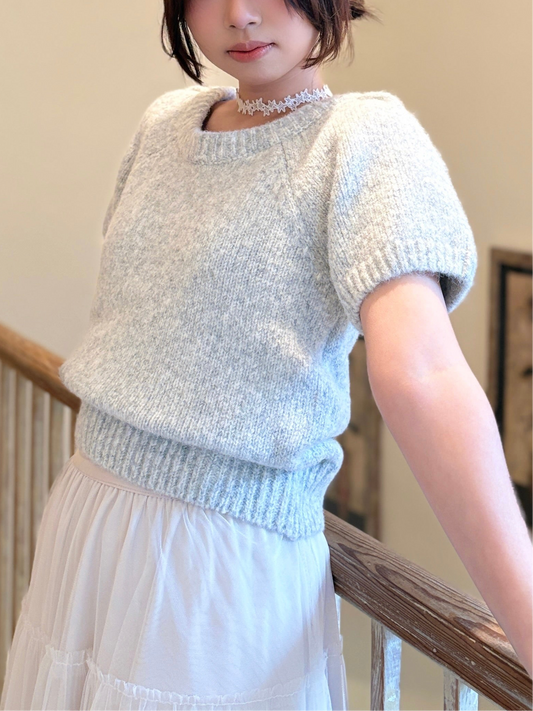 Puff-Sleeve Knit Top