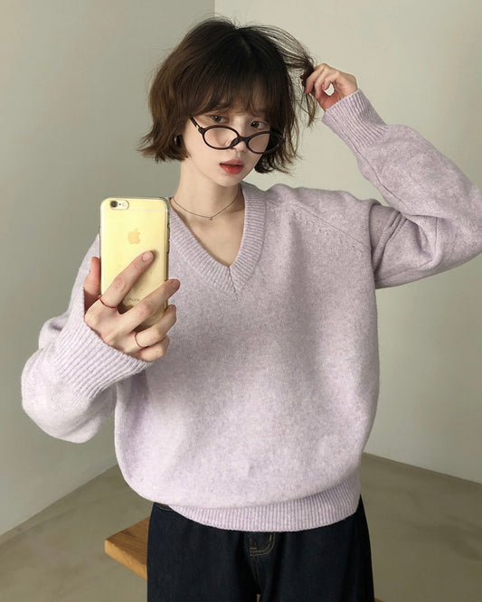 V neck Wool Blend Spring knitwear