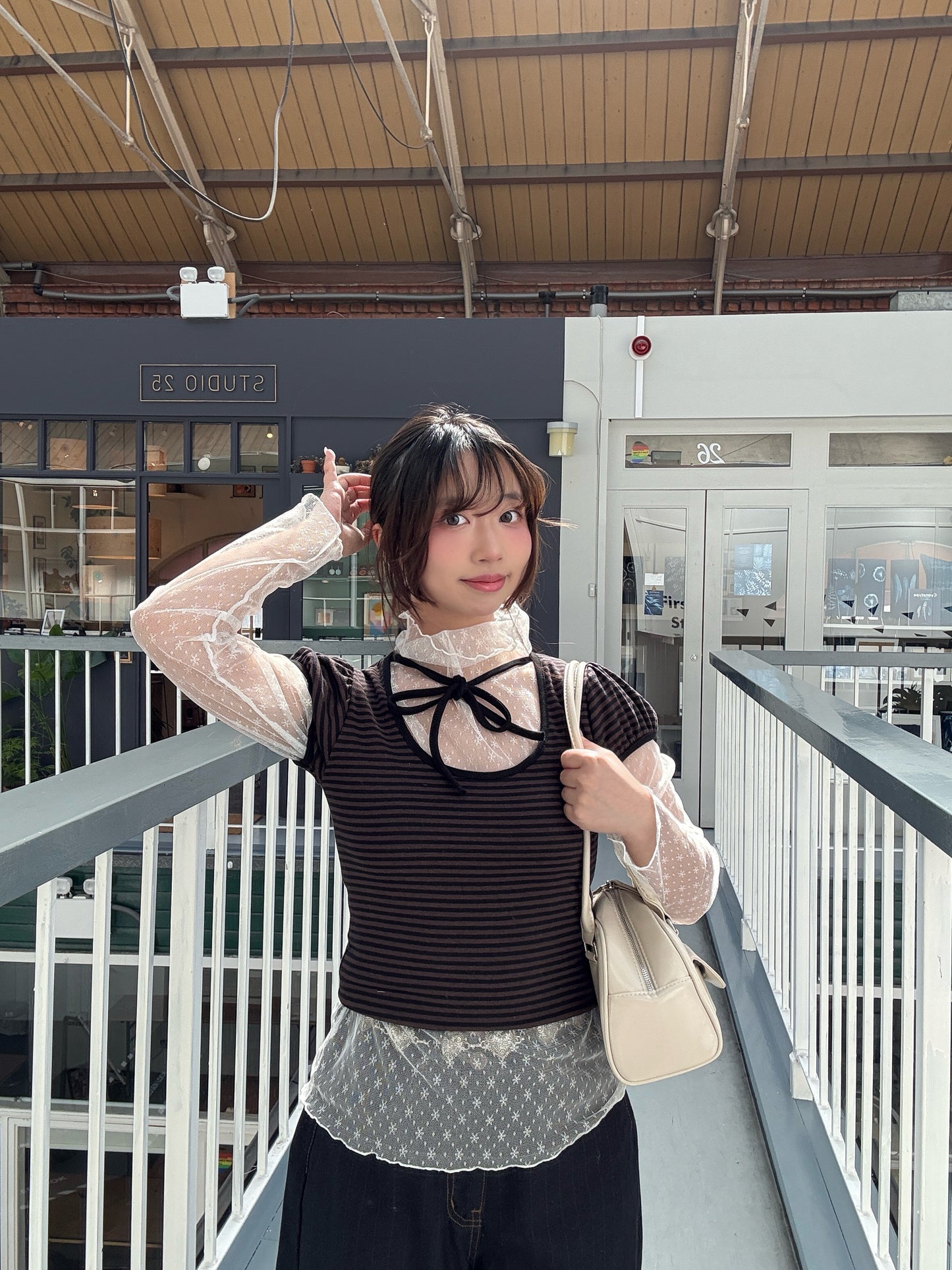 Casual Girly Striped Ribbon T-Shirt