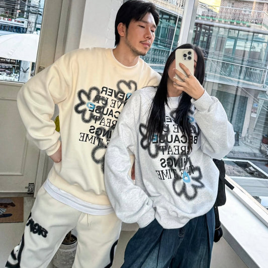 (Preorder) Unisex Flower Painting Sweatshirt with Fleece Lining