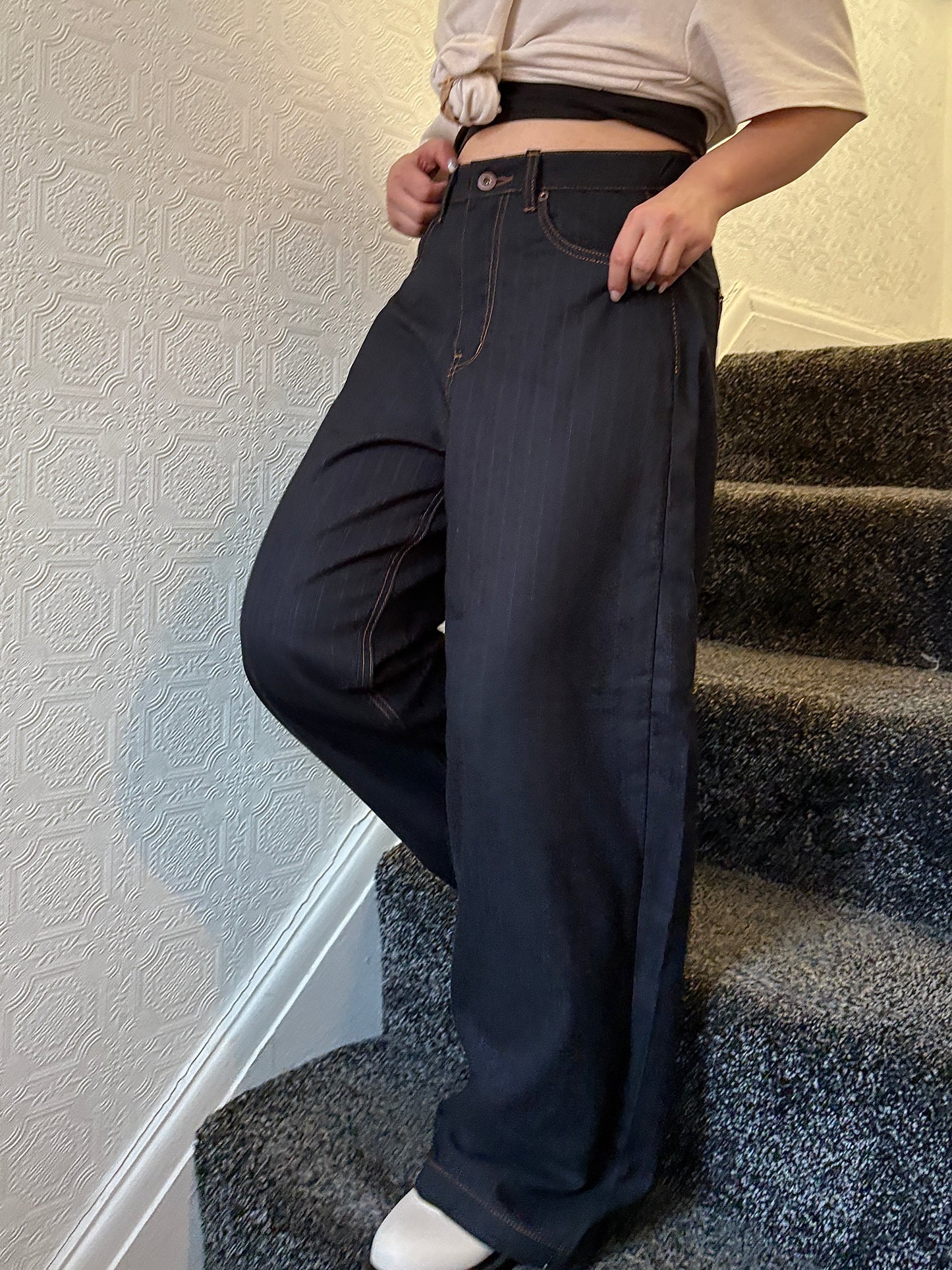 Wide Lightweight Denim Stripe Slacks (All Season)