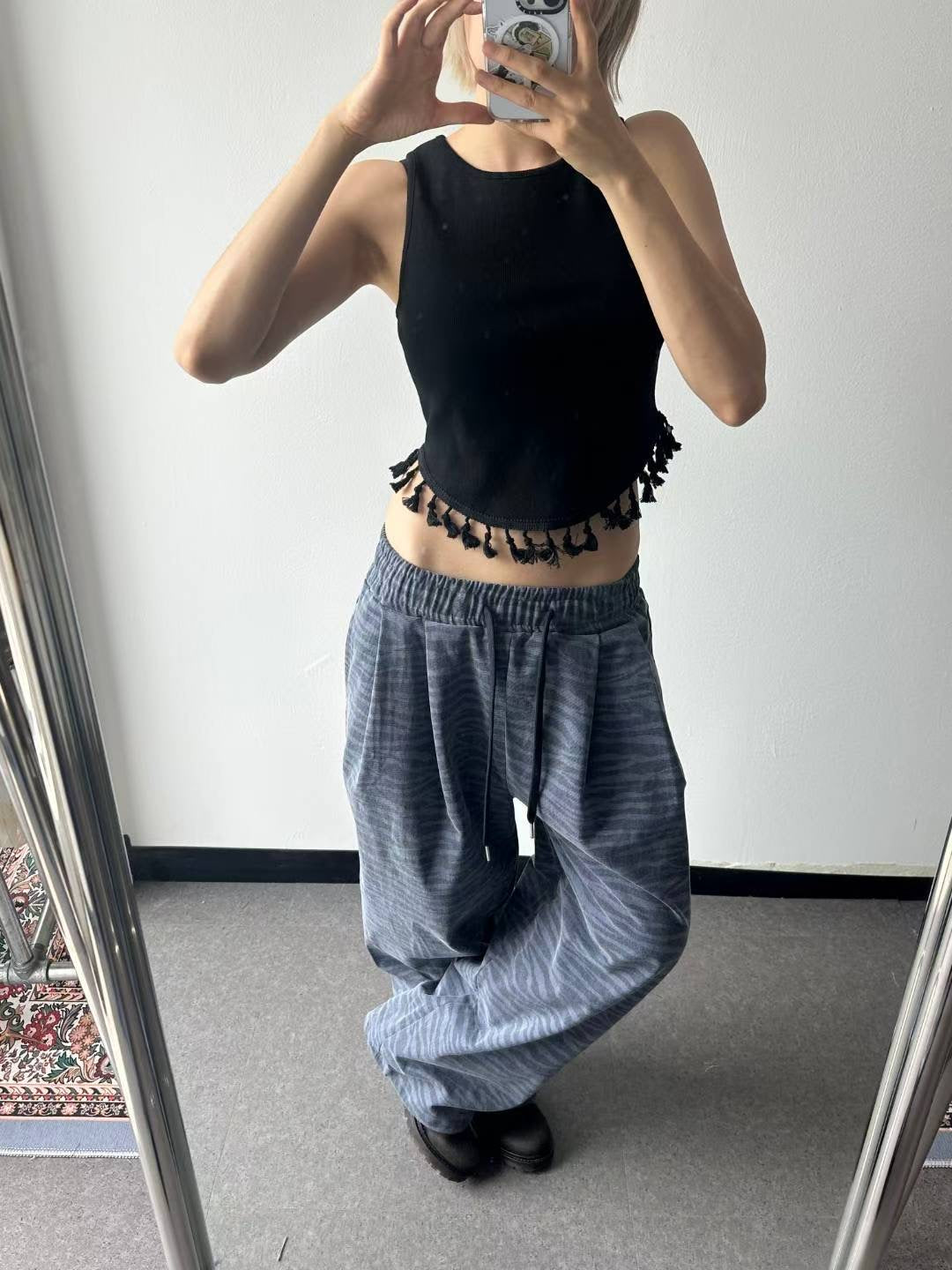 (Preorder) Grade pants cotton washed zebra pigment banding loose fit pintuck