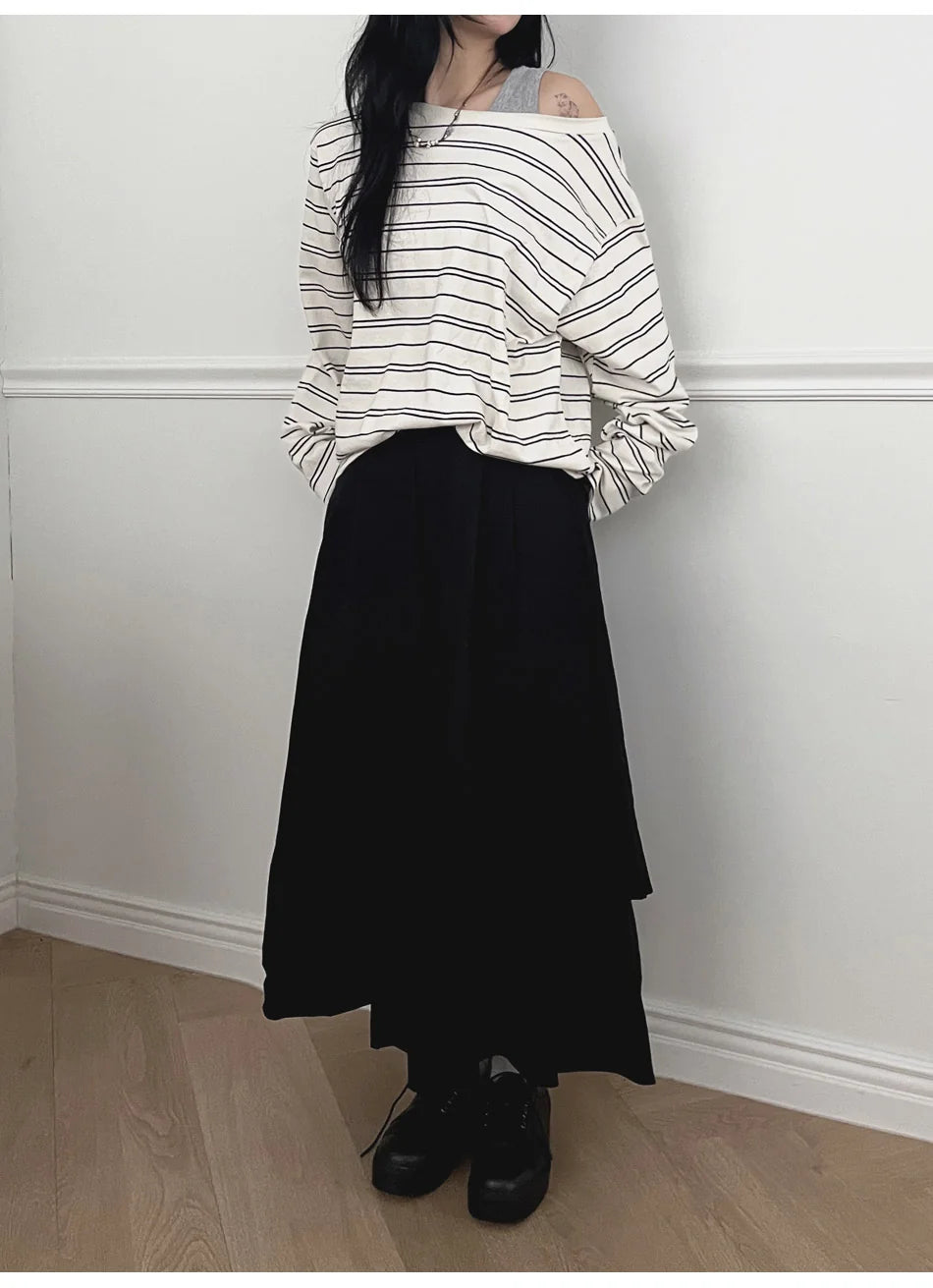 Cross Layered Pleated Long Skirt