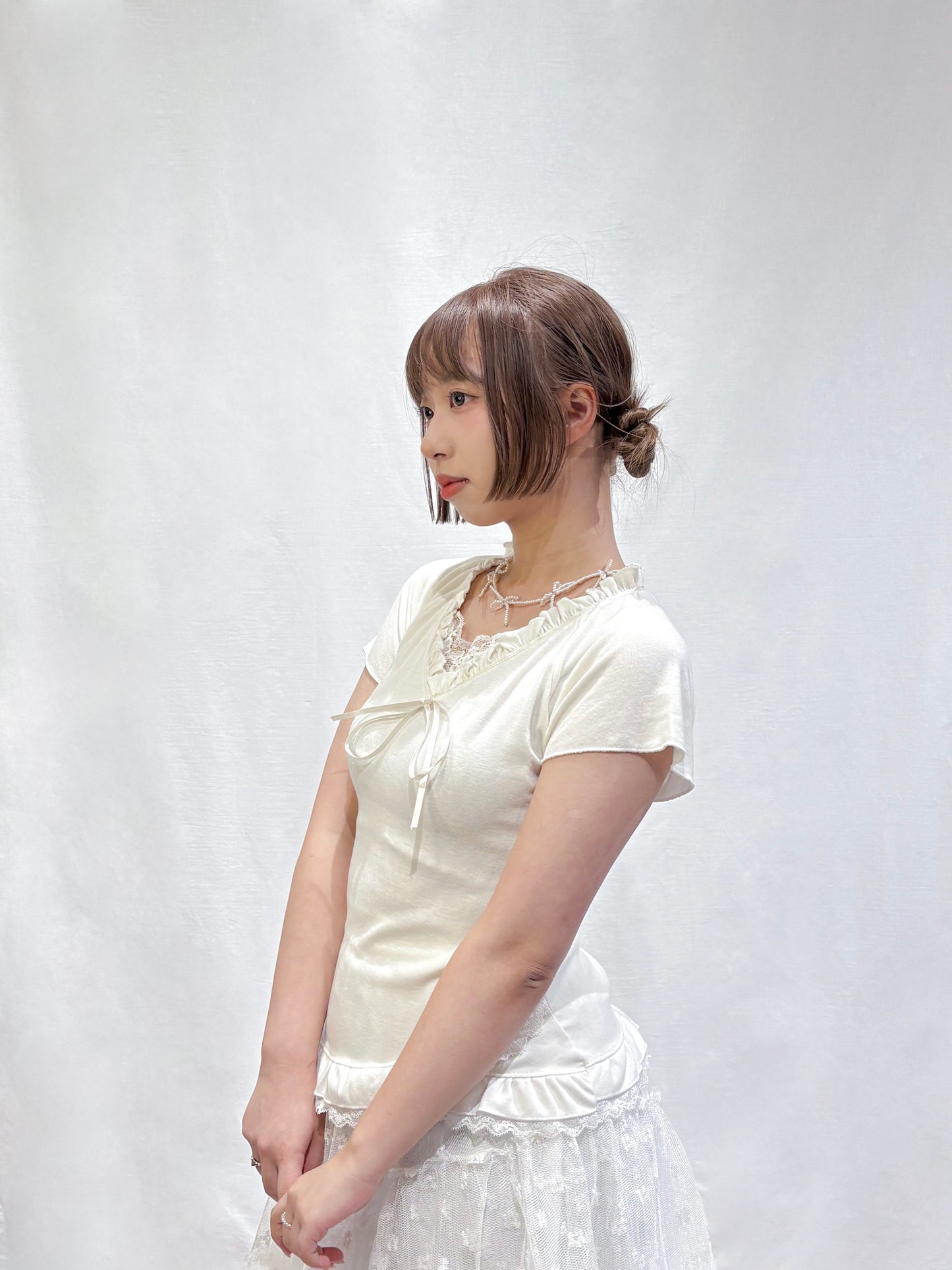 Elegant Balletcore Frill Lace Ribbon Top (White)
