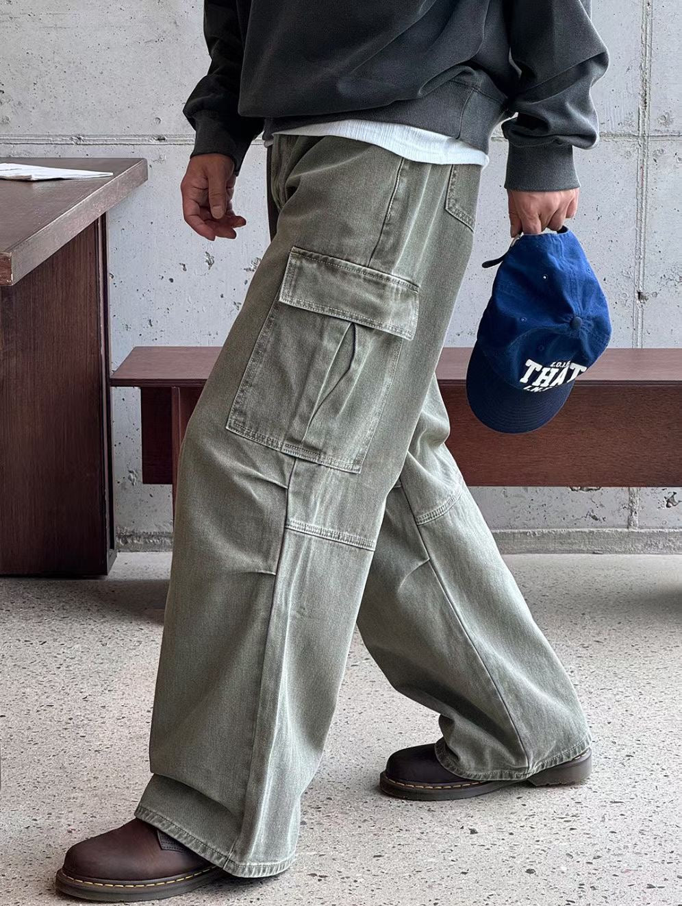 (Preorder) Unisex Men Deep-dyed Parachute Cargo Jeans