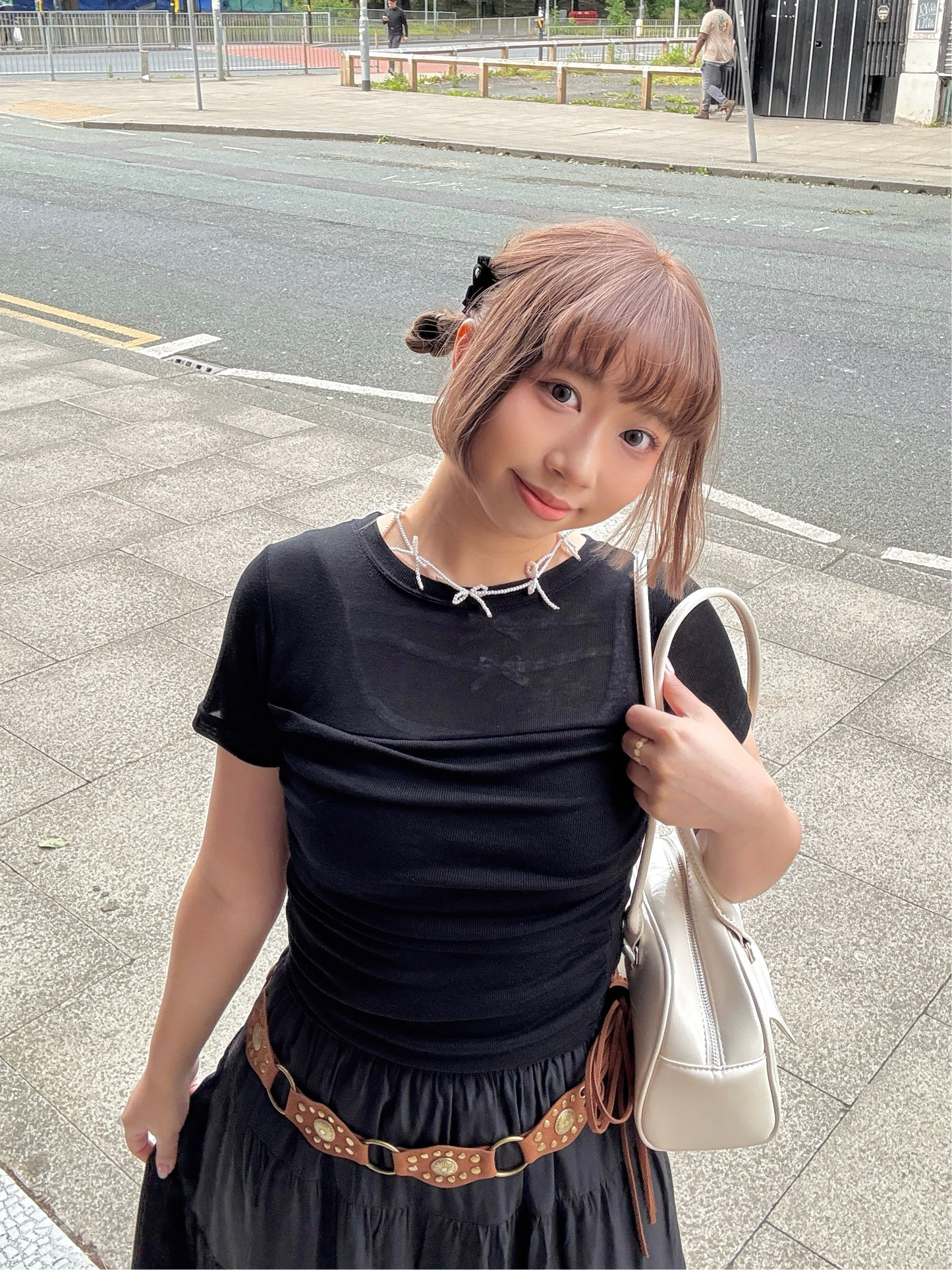 Half Sheer Double Layered Shirring Tee  (2 Colours)