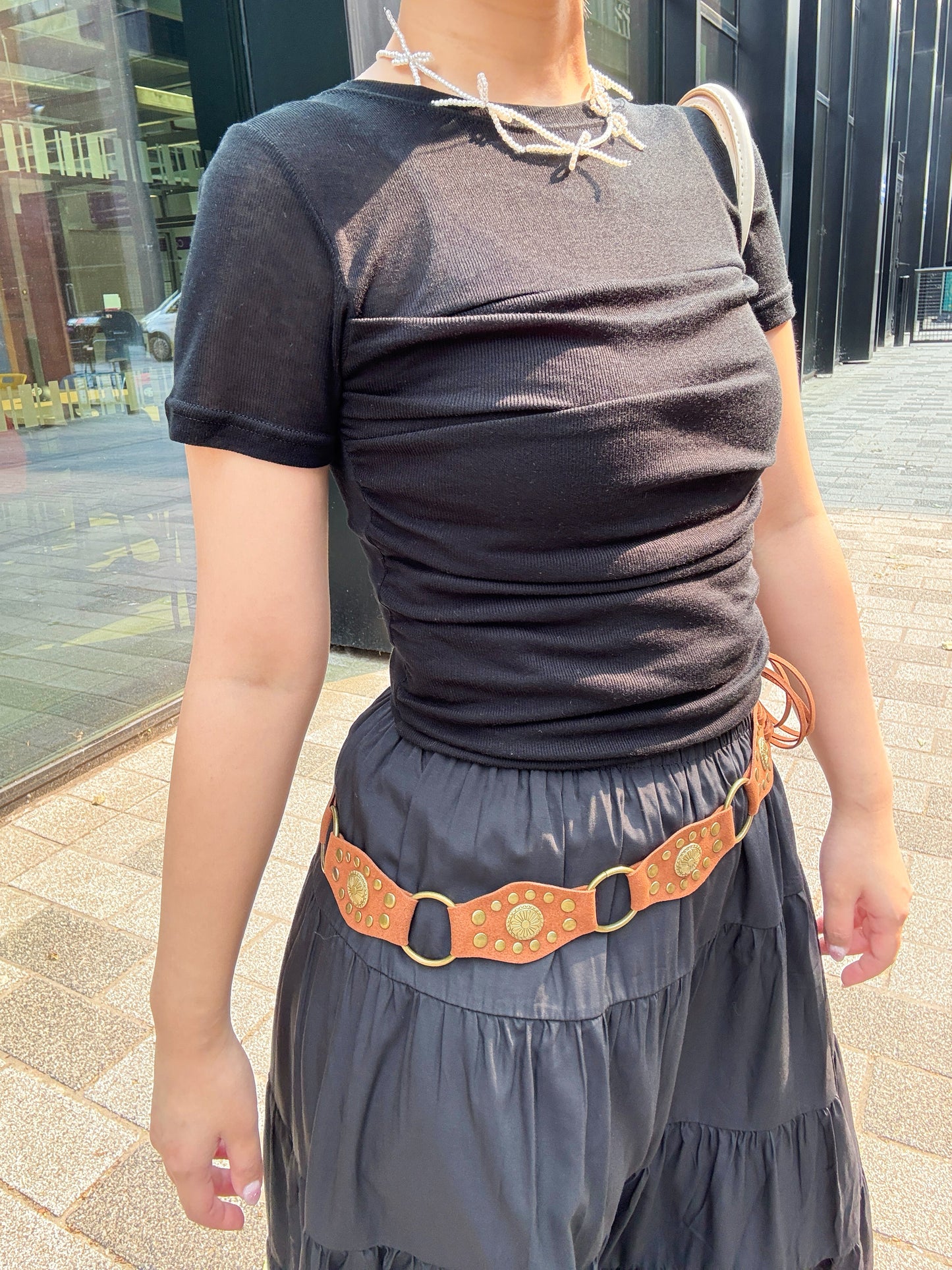 Half Sheer Double Layered Shirring Tee  (2 Colours)