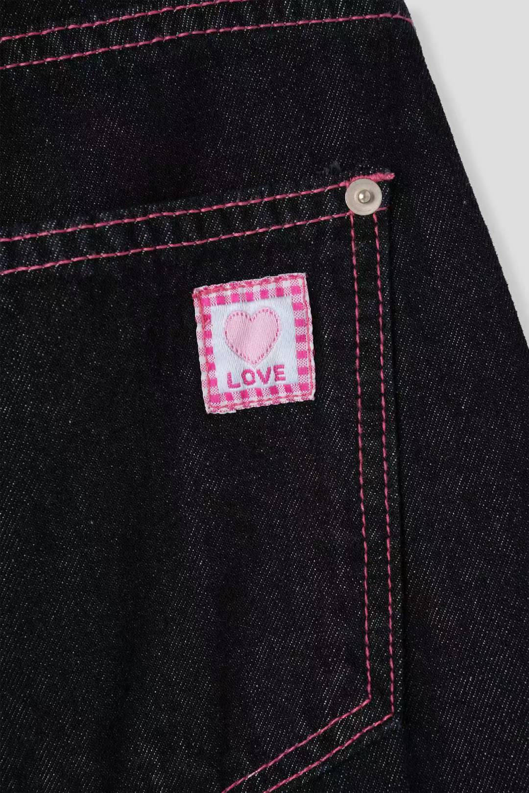 (Preorder) Pink threads Wide Denim Ribbon Balloon Jeans