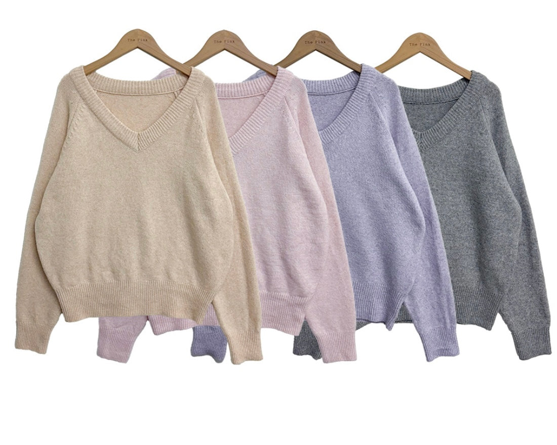 V neck Wool Blend Spring knitwear