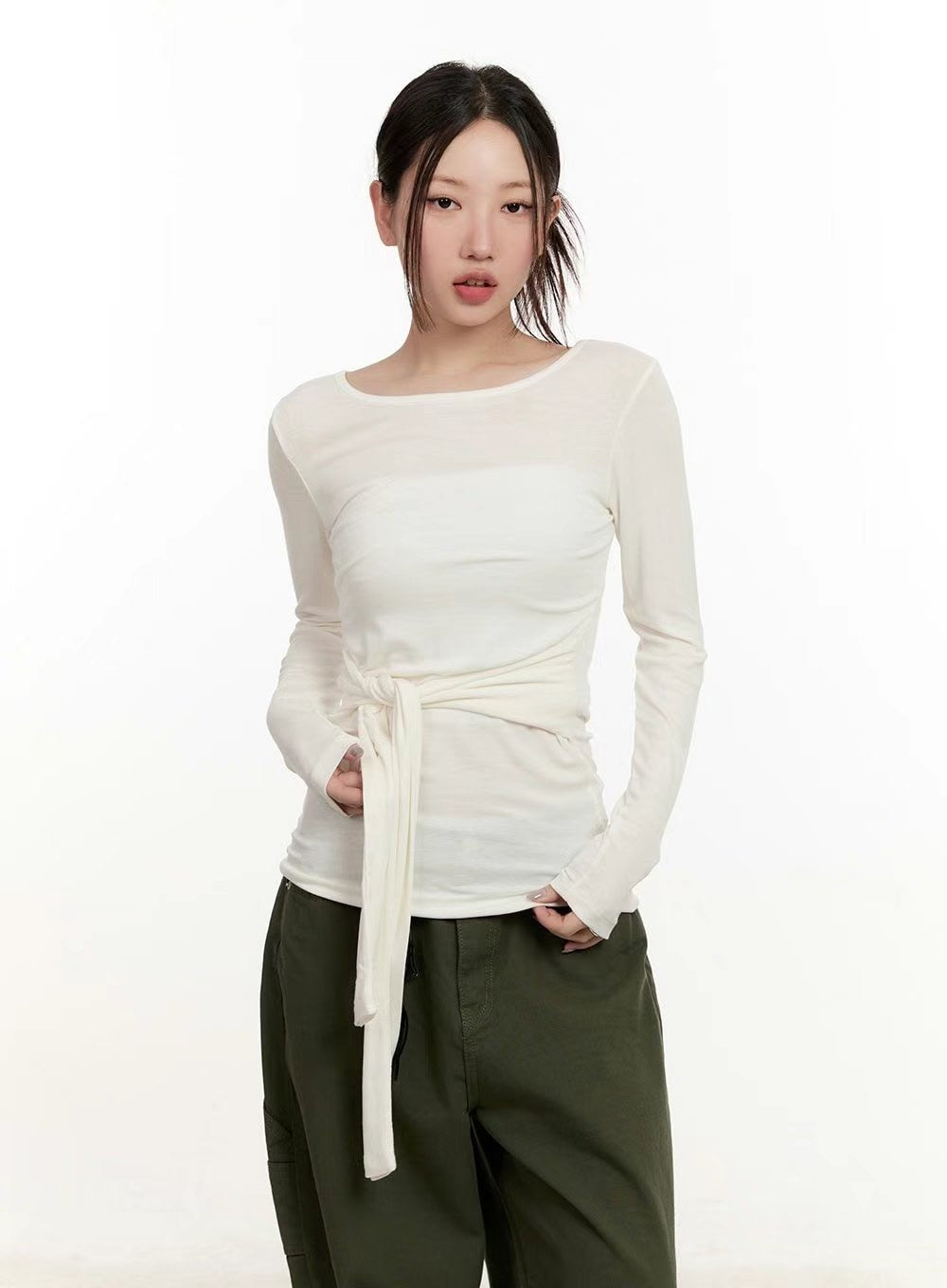 (Preorder) Layered Waist-Slimming Long Sleeve Feminine Hug Tee