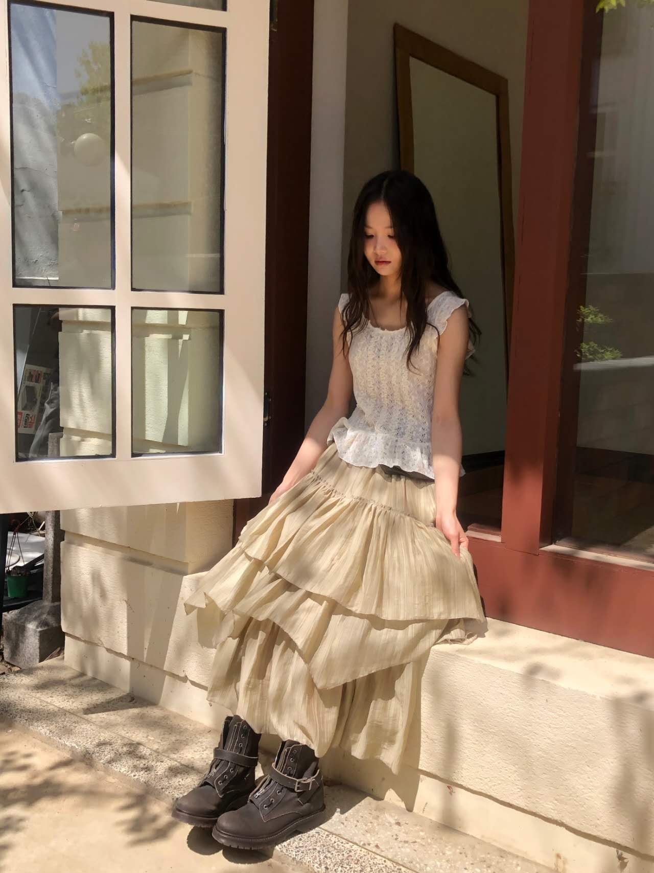 Luka Pleated Flare Skirt – Sheer Layered with Banded Waist (2 Colours)
