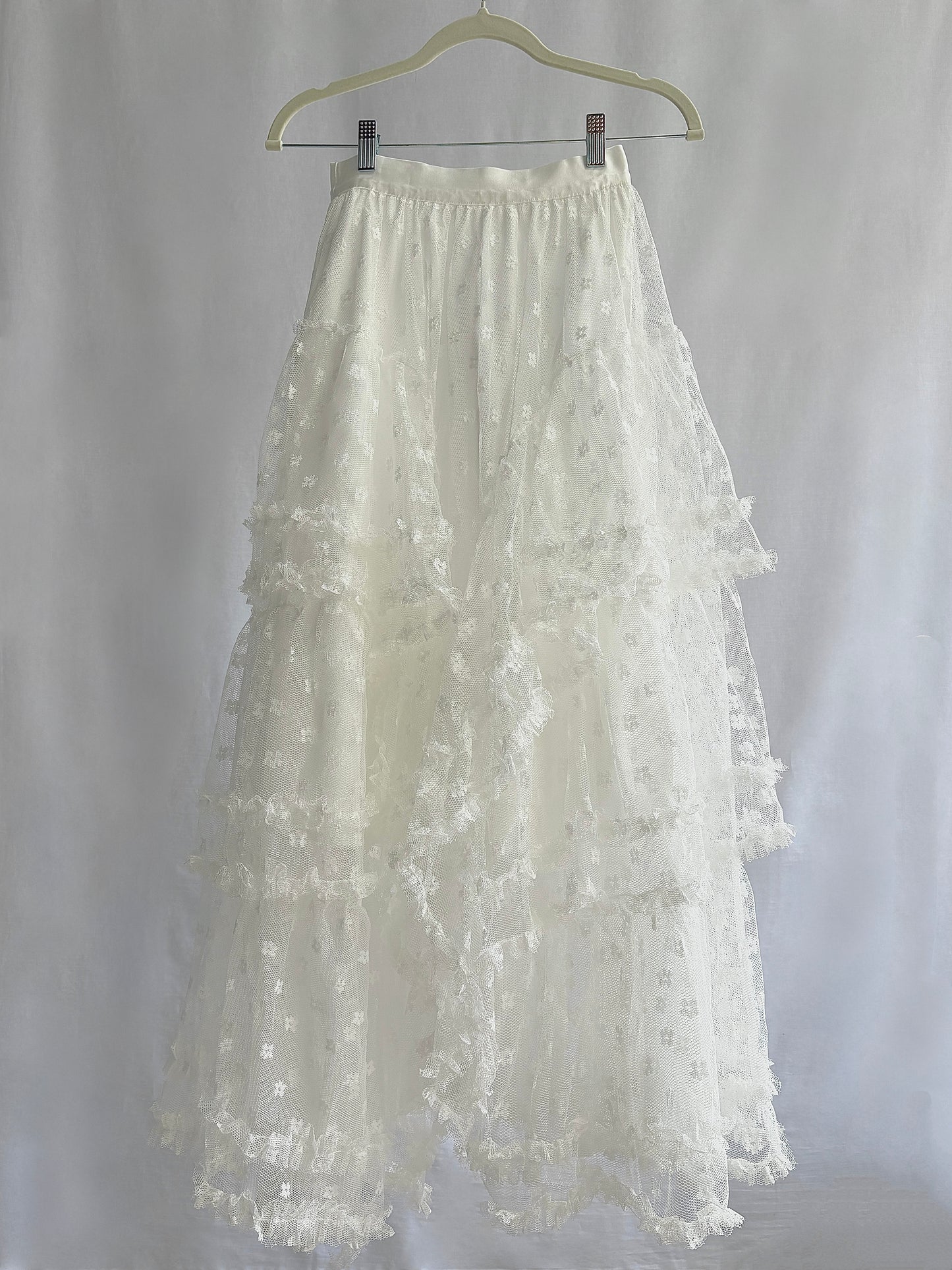 Fairy Ruffle Blossom A-Line Lace Frill Skirt (White)