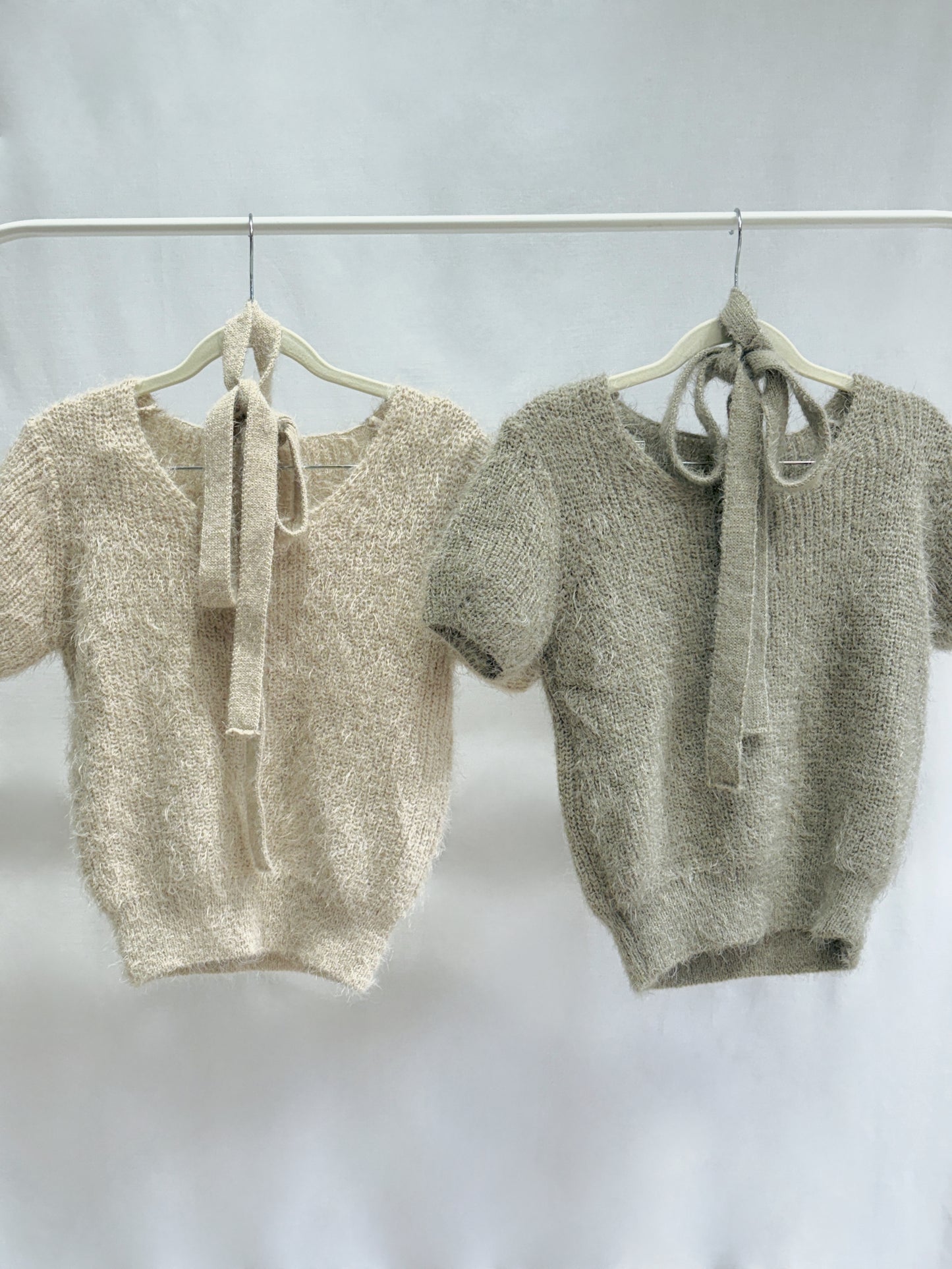 (4 Colours) Korean Chic Short Sleeve Knit Tie Set