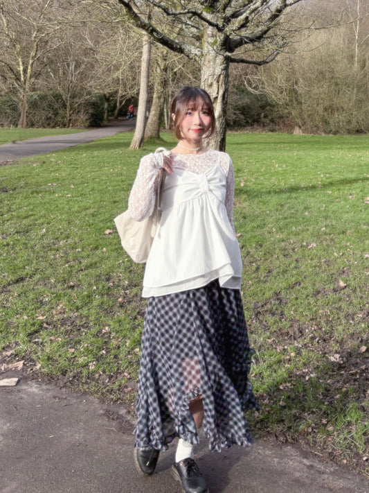 High End Chiffon Check Cross Layered Cancan Skirt