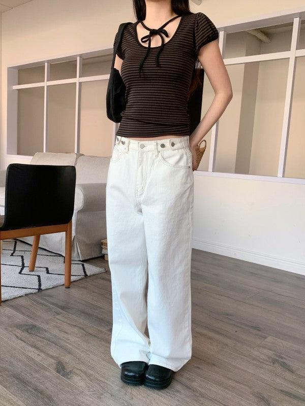 Casual Girly Striped Ribbon T-Shirt