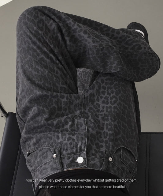 BRAND MADE Black Leopard Wide Jeans