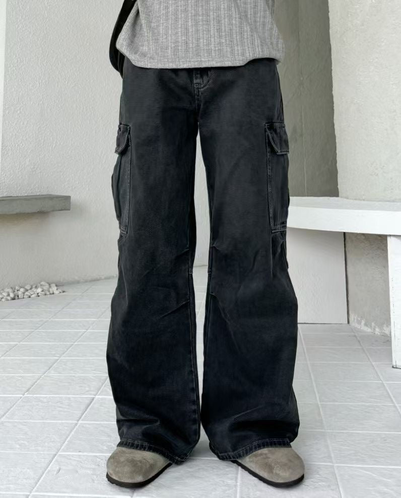(Preorder) Unisex Men Deep-dyed Parachute Cargo Jeans
