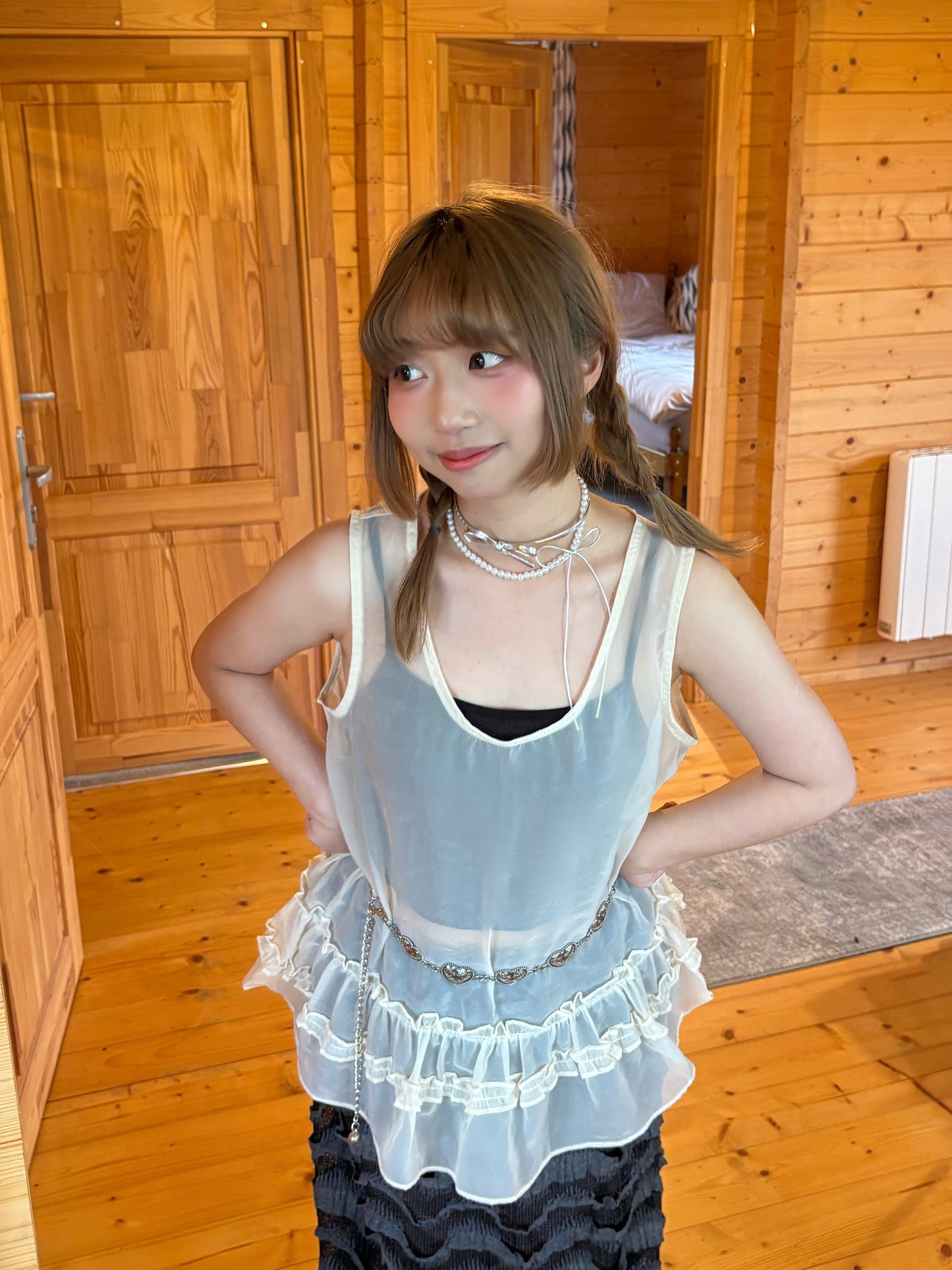Sheer Boxy Fit Layering Camisole Frill Top (All season!)
