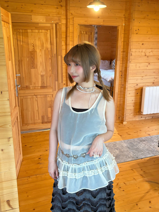 Sheer Boxy Fit Layering Camisole Frill Top (All season!)