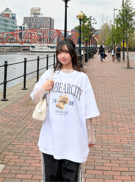 Oversized Uni Bear City Print T-shirt