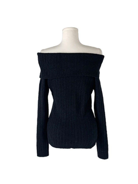 Two Collar Off Shoulder Knit Top