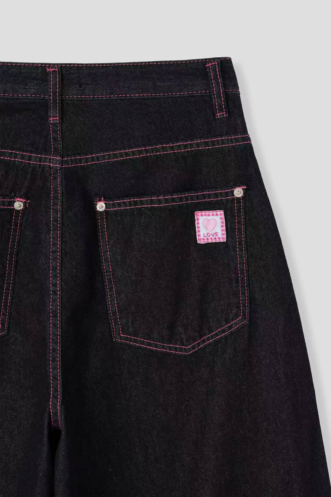 (Preorder) Pink threads Wide Denim Ribbon Balloon Jeans