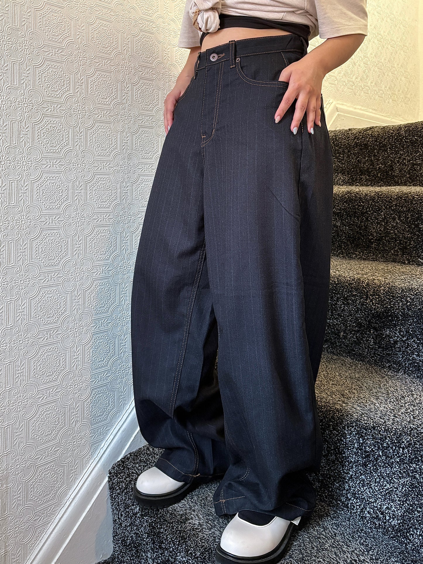 Wide Lightweight Denim Stripe Slacks (All Season)