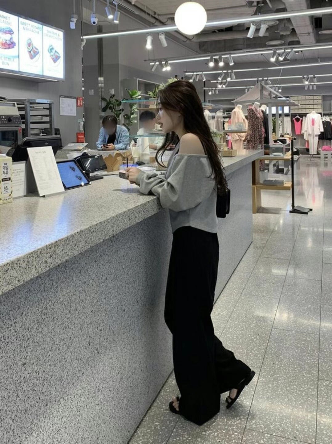 Off shoulder 3 way sweatshirt (Grey)