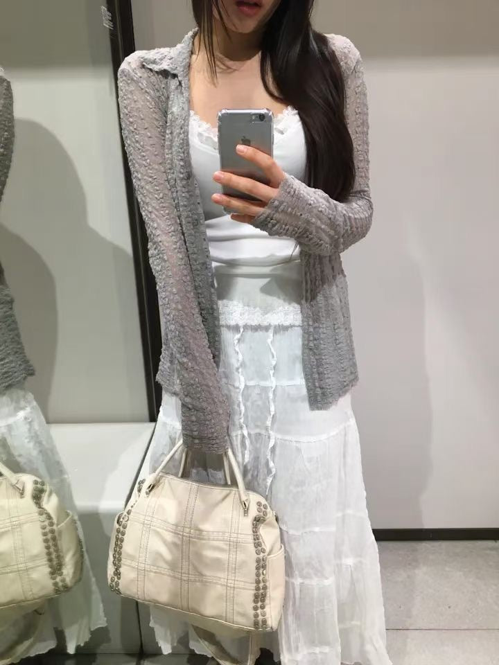 Angelique Sheer Lace Cardigan Top 4 Season (Grey)