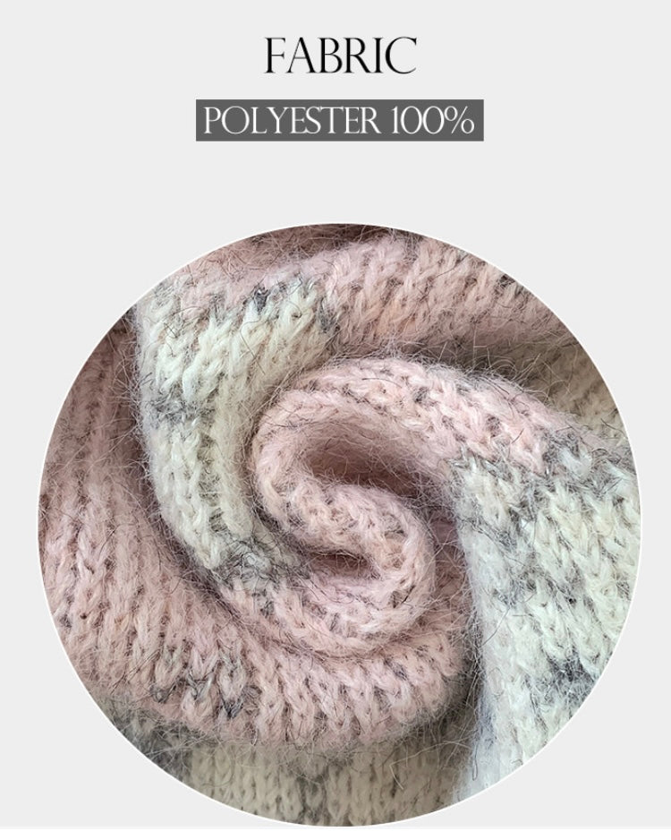 Strawberry Milk Pink Cat Snowflake Nordic Knit Wool Cardigan