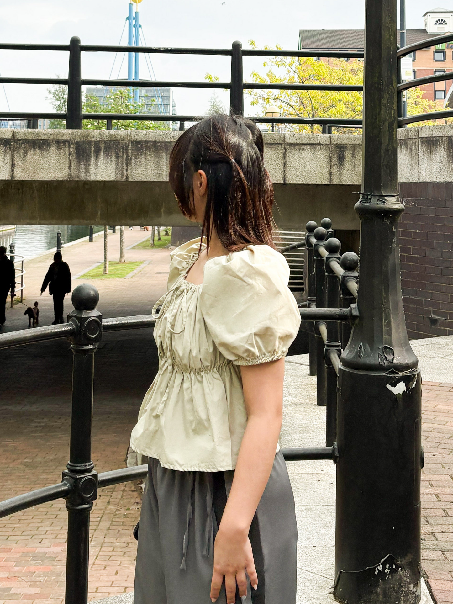 Puff Ruffle Ribbon Cropped Short Sleeve Blouse